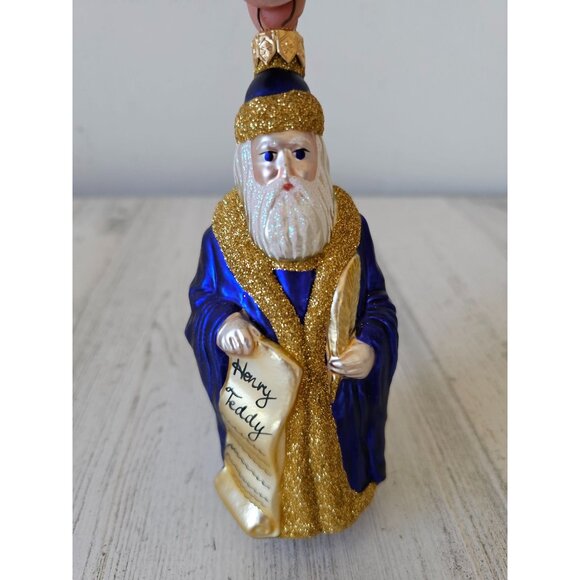 Patricia breen Santa making his list Henry Teddy list gold blue ornament Xmas tr - Picture 2 of 8